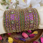 Vriksham Silk Thread Green Purple Kundan Bridal Bangle Set-G16224